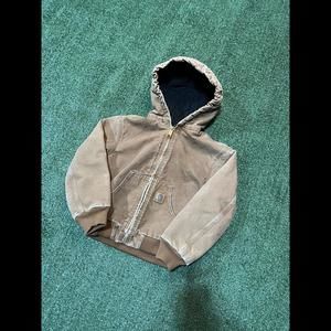 BOYS MEDIUM (8) - Carhartt YYJ130 Sandstone Flannel Quilted Lined Hooded Jacket